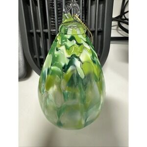 Hand Blown Glass Christmas Tree Ornament Green White Holiday Art